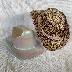 2 Cowboy Hats 🤠 Leopard Velvet w Rosegold RhineStones & Holographic